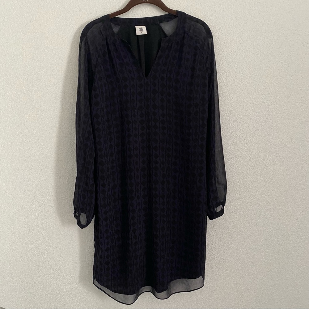 CAbi Women's Size Small Black/Purple Harlequin Diamond Print Shift Dress